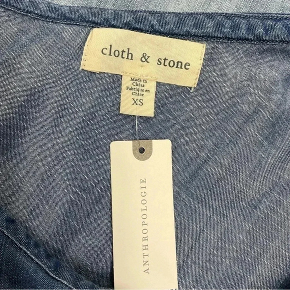Anthropologie Blue Cloth & Stone One Shoulder Chambray Top XS - Picture 4 of 7